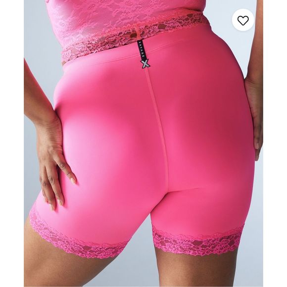 Savage X Fenty Pants - NWT Savage X Fenty Lace Race Hot Pink Palace Lace Trim Biker Shorts Size XL